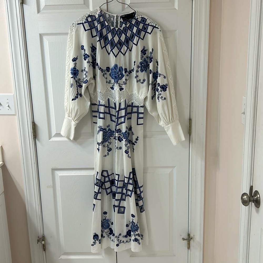 ASOS Edition embroidered blouson style dress with lace inserts. Never been worn